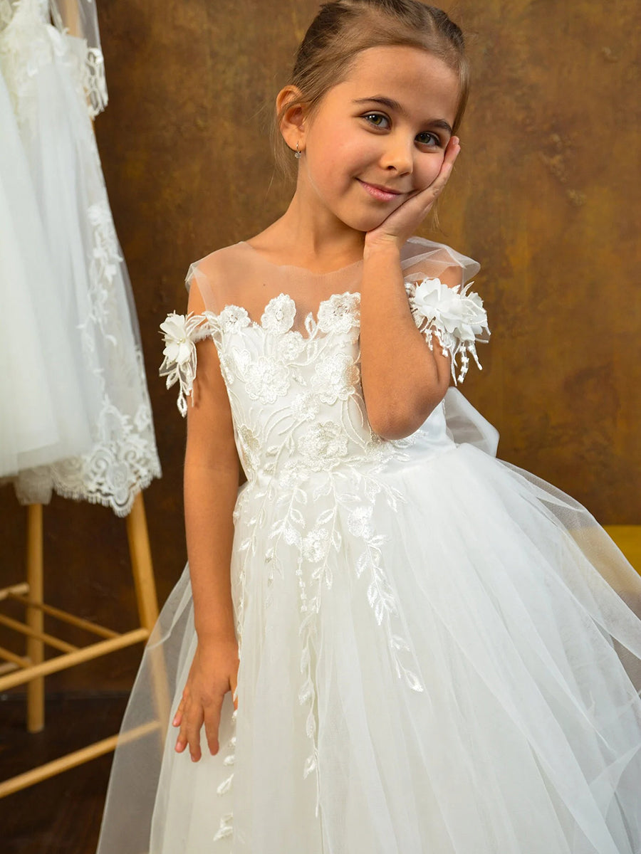 Robes de Demoiselle D'Honneur A-Line/Princess à Col Rond Sans Manches avec Appliques et Broderies