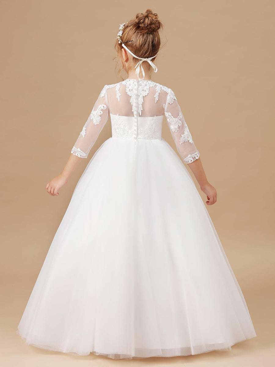 Robe de Demoiselle D'Honneur Coupe A-Line/Princesse à Manches 3/4 et Longueur Au Sol avec Appliques