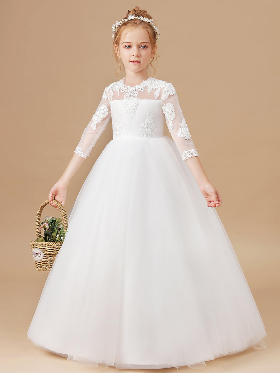 Robe de Demoiselle D'Honneur Coupe A-Line/Princesse à Manches 3/4 et Longueur Au Sol avec Appliques