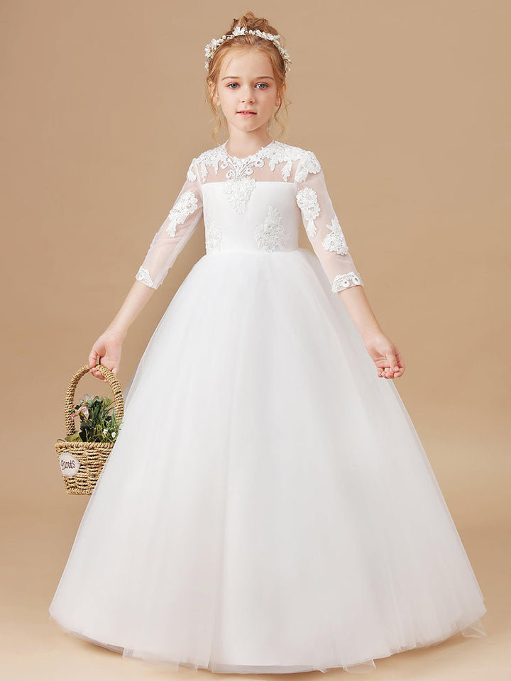 Robe de Demoiselle D'Honneur Coupe A-Line/Princesse à Manches 3/4 et Longueur Au Sol avec Appliques