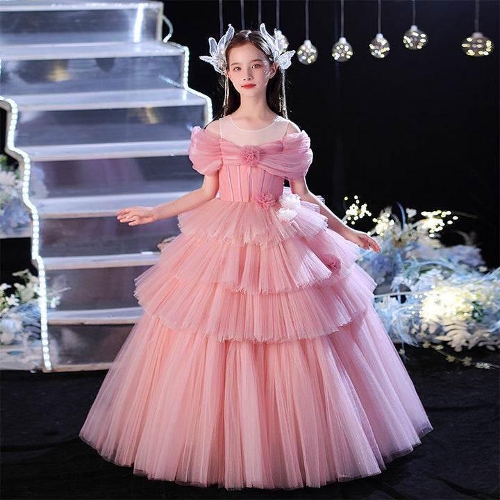 Robe de Bal à Épaules Dénudées, Longueur Au Sol, Plis Superposés, Robe de Demoiselle D'Honneur avec Fleur