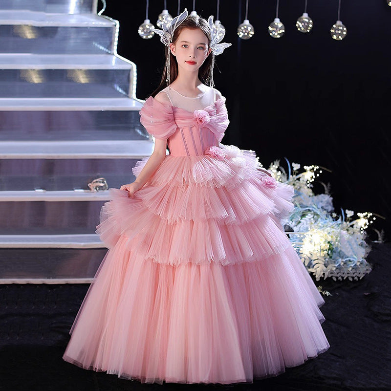 Robe de Bal à Épaules Dénudées, Longueur Au Sol, Plis Superposés, Robe de Demoiselle D'Honneur avec Fleur