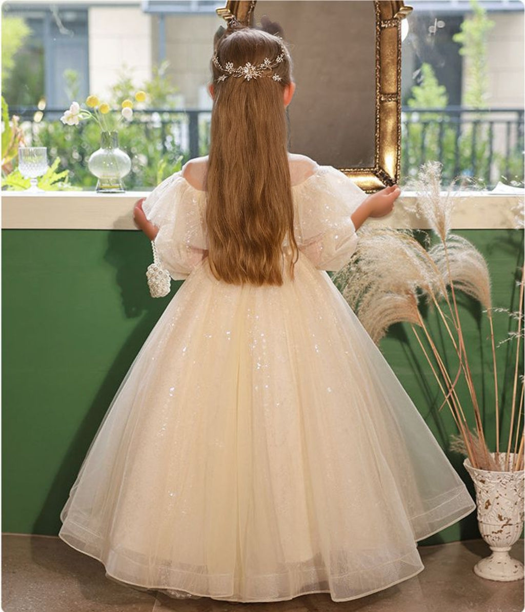Robe de Demoiselle D'Honneur en Dentelle à Manches 3/4 et Col Haut, Coupe Trapèze/Princesse, avec Appliques en Strass
