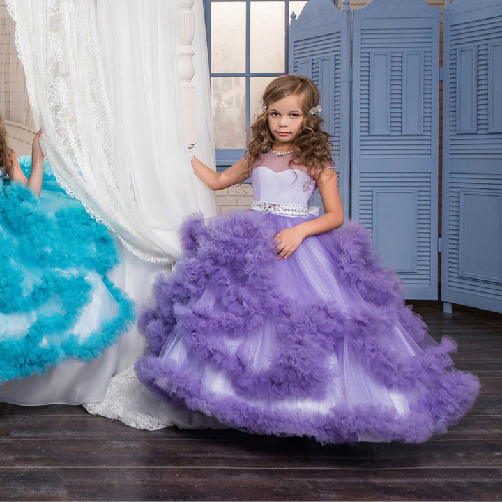 Robe de Bal à Volants Superposés pour Fille de Fleur avec Strass
