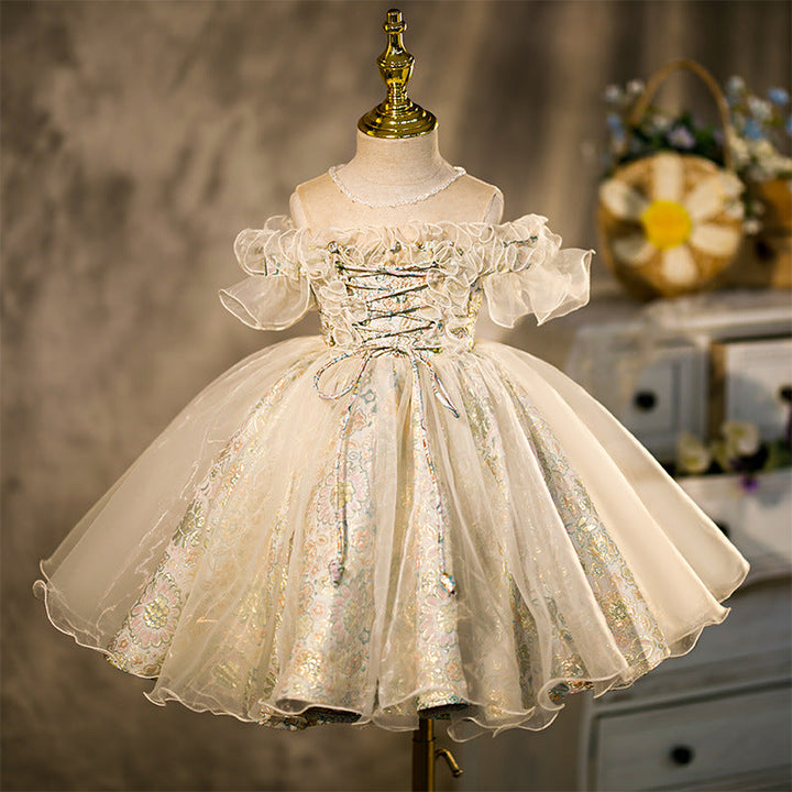 Robe de Demoiselle D'Honneur à Manches Courtes à Volants et Longueur Genou avec Broderie et Perles