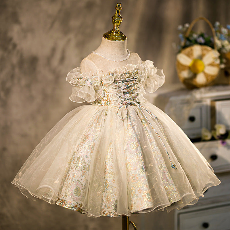 Robe de Demoiselle D'Honneur à Manches Courtes à Volants et Longueur Genou avec Broderie et Perles