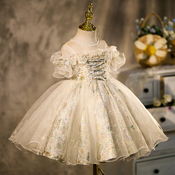 Robe de Demoiselle D'Honneur à Manches Courtes à Volants et Longueur Genou avec Broderie et Perles