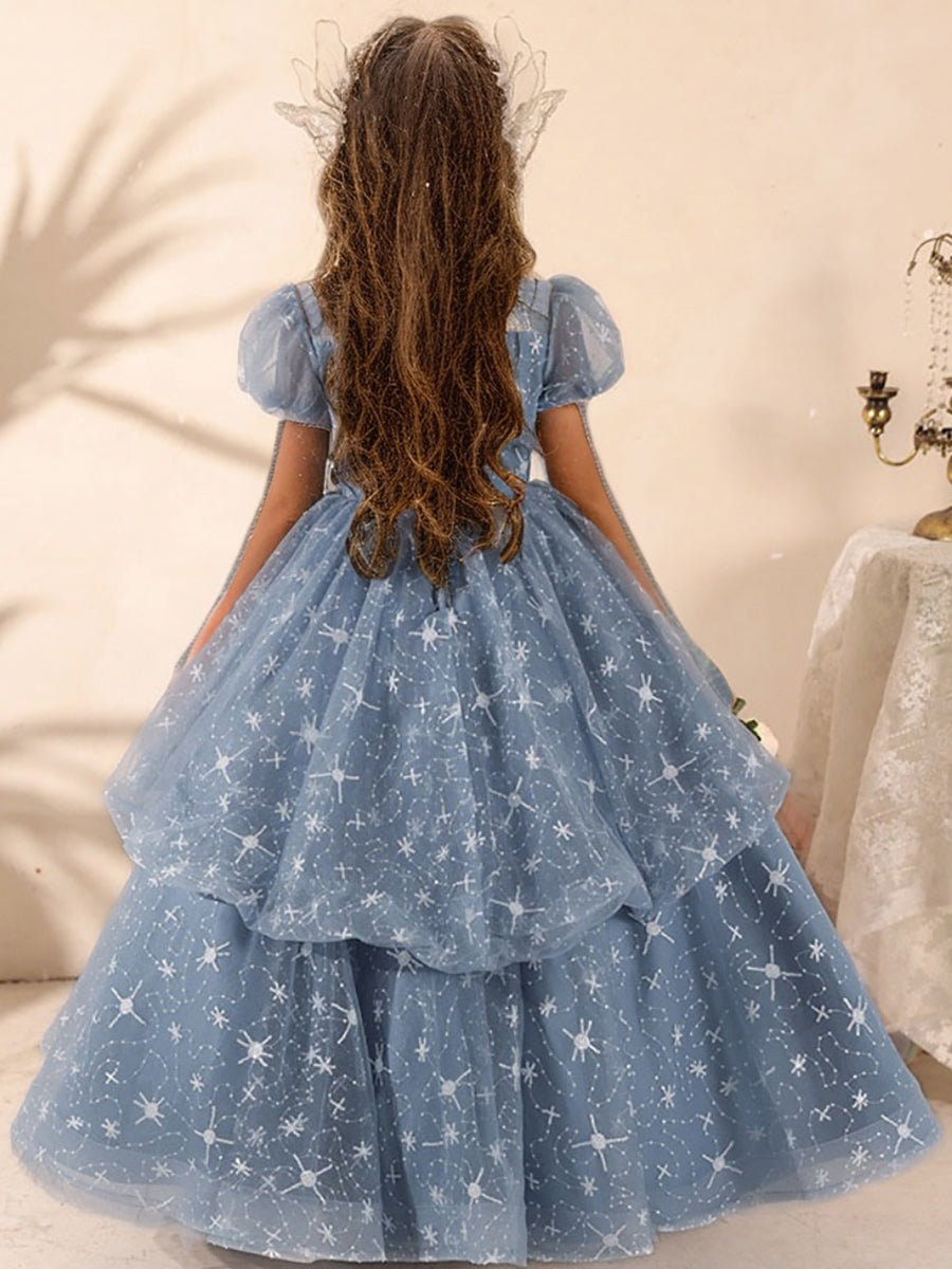 Robe de Bal à Manches Courtes et Col Rond avec Perles et Strass pour Fille