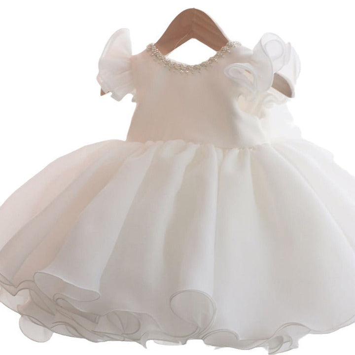Robe de Demoiselle D'Honneur à Manches Courtes et Col Rond, Longueur Genou, avec Nœud et Cristal