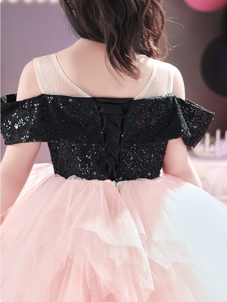 Robe de Soirée Trapèze/Princesse à Épaules Dénudées avec Volants en Tulle pour Fille