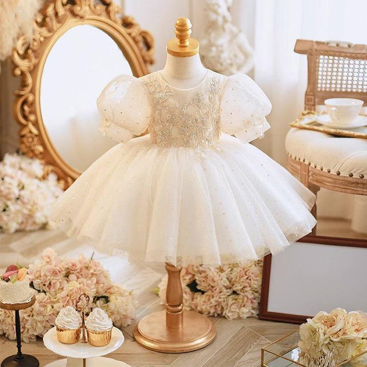 Robes Bébé Fille à Manches Courtes en Dentelle de Forme Trapèze/Princesse avec Appliques en Strass