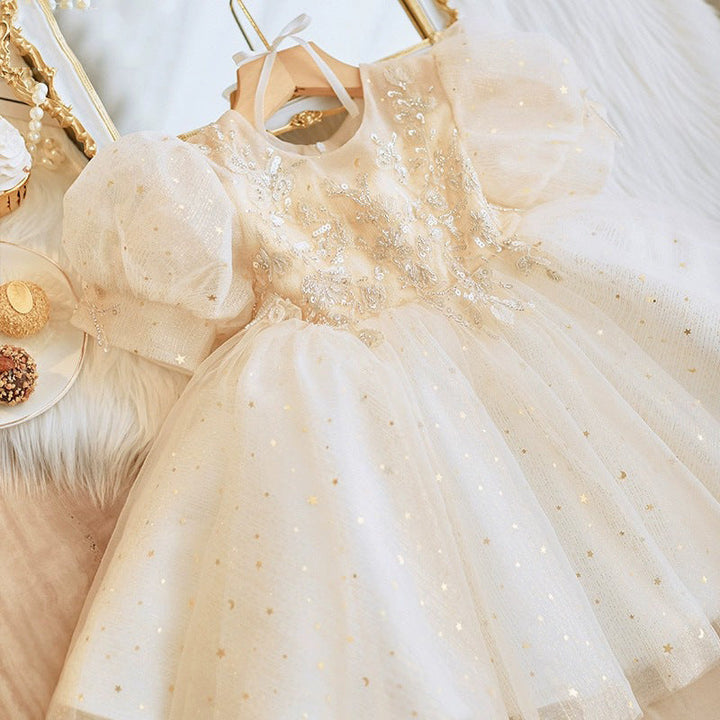 Robes Bébé Fille à Manches Courtes en Dentelle de Forme Trapèze/Princesse avec Appliques en Strass