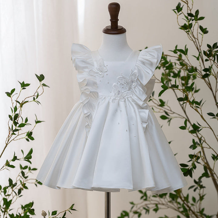 Robes de Demoiselle D'Honneur pour Bébé avec Nœud et Manches à Volants Au Genou et Col Carré