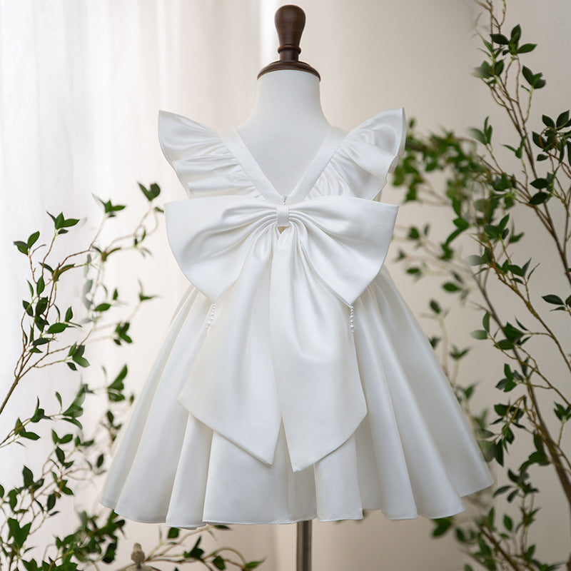 Robes de Demoiselle D'Honneur pour Bébé avec Nœud et Manches à Volants Au Genou et Col Carré