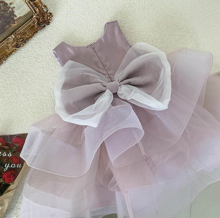Robe de Soirée Princesse Sans Manches à Col Rond et Longueur Thé pour Bébé Fille avec Nœud