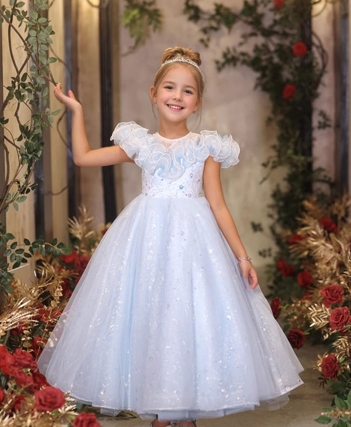 Robe de Soirée A-Line/Princess à Manches Courtes et Volants pour Demoiselle D'Honneur avec Strass