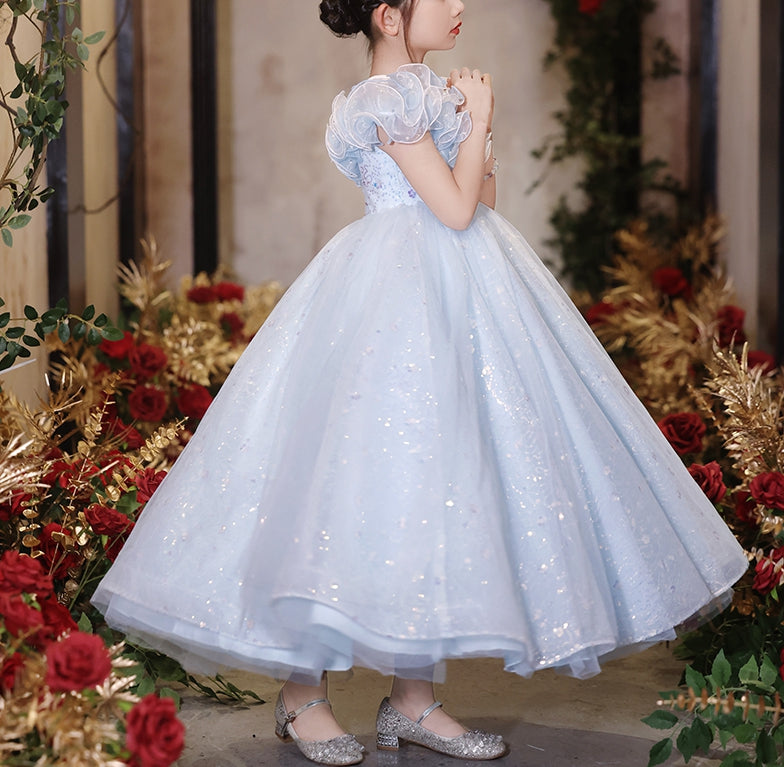 Robe de Soirée A-Line/Princess à Manches Courtes et Volants pour Demoiselle D'Honneur avec Strass