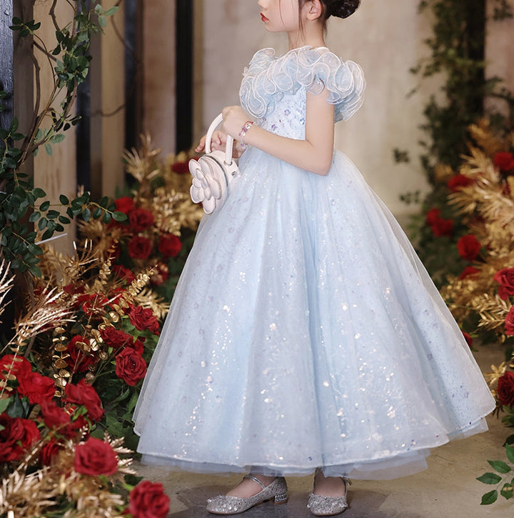 Robe de Soirée A-Line/Princess à Manches Courtes et Volants pour Demoiselle D'Honneur avec Strass
