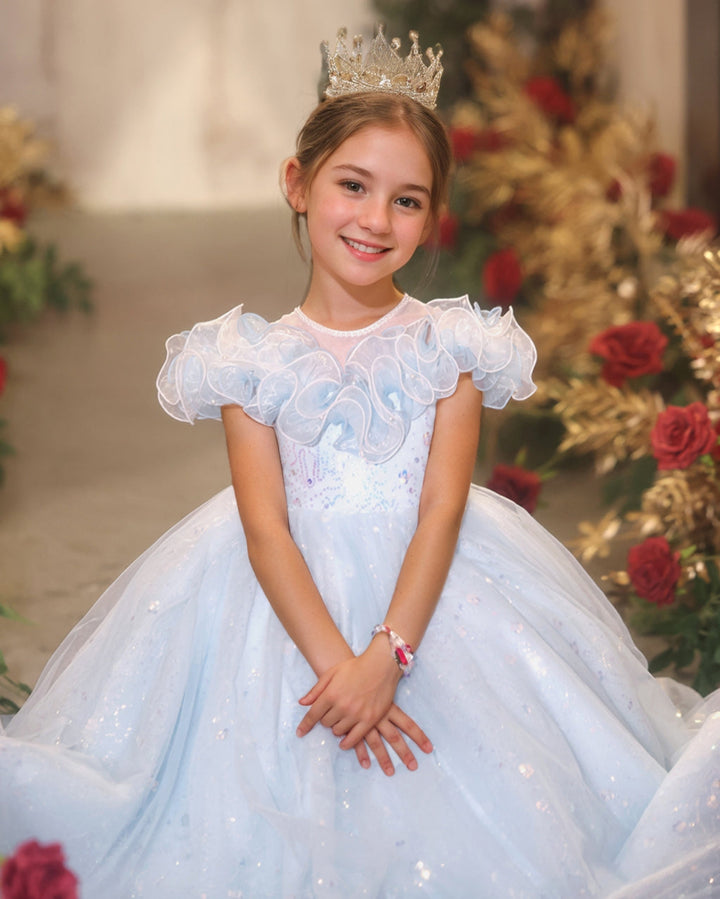 Robe de Soirée A-Line/Princess à Manches Courtes et Volants pour Demoiselle D'Honneur avec Strass