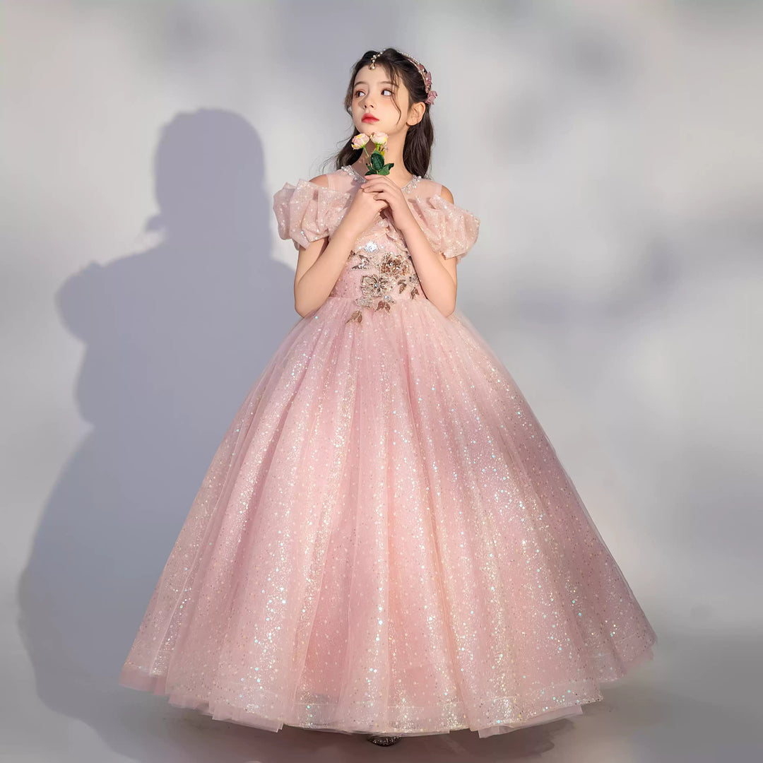 Robe de Soirée pour Fille avec Broderies, Longueur Au Sol, Coupe A-Line/Princesse, Épaules Dénudées