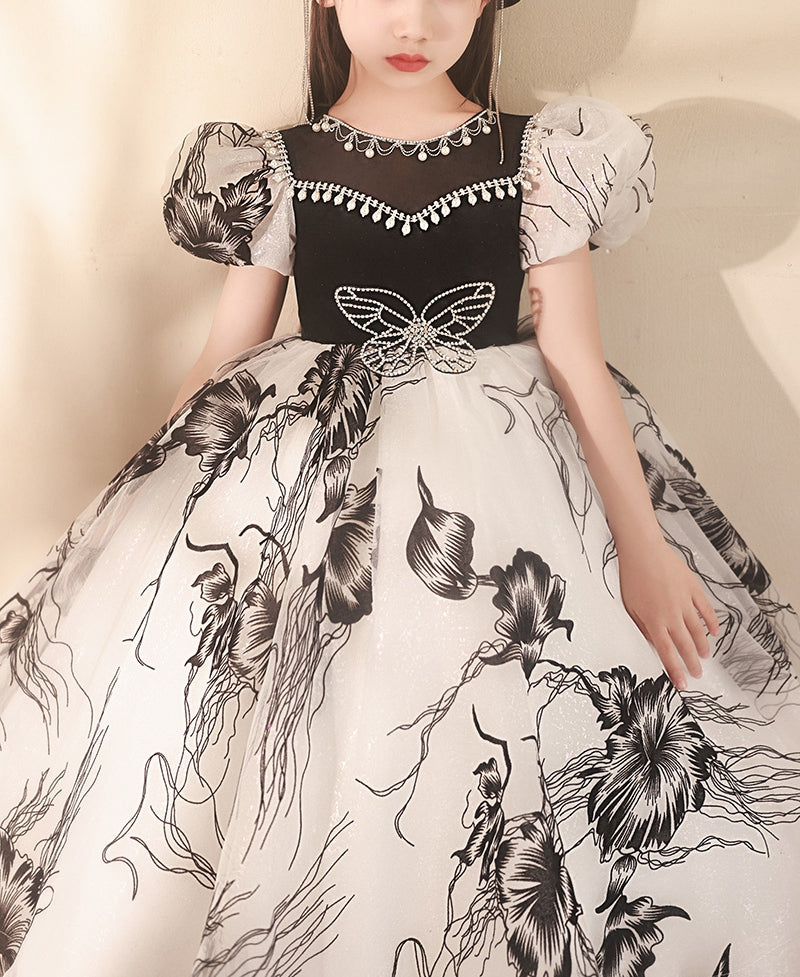 Robe de Soirée A-Line/Princess à Manches Courtes et Longueur Au Sol pour Fille avec Strass