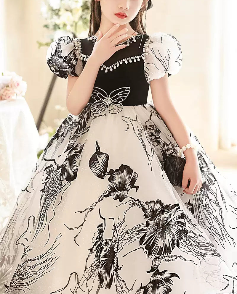 Robe de Soirée A-Line/Princess à Manches Courtes et Longueur Au Sol pour Fille avec Strass