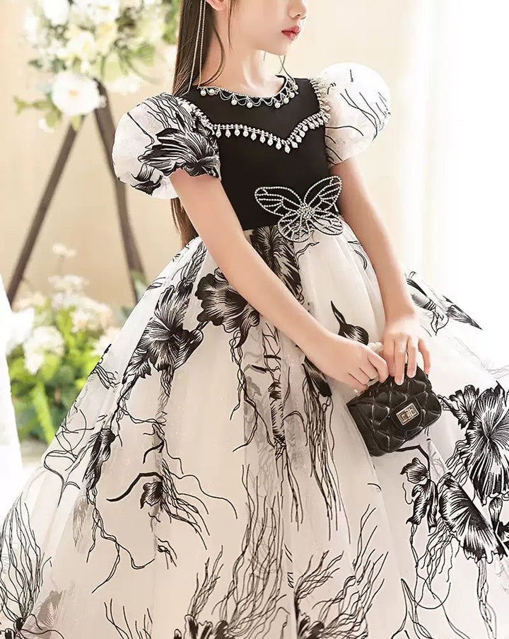 Robe de Soirée A-Line/Princess à Manches Courtes et Longueur Au Sol pour Fille avec Strass