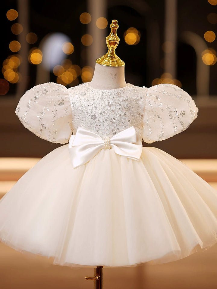 Robes pour Bébé Fille Coupe A-Line/Princesse à Manches Courtes et Longueur Genou avec Nœud