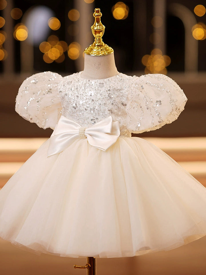 Robes pour Bébé Fille Coupe A-Line/Princesse à Manches Courtes et Longueur Genou avec Nœud
