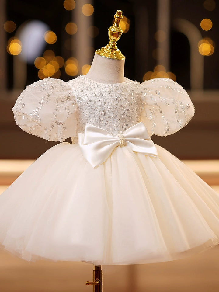 Robes pour Bébé Fille Coupe A-Line/Princesse à Manches Courtes et Longueur Genou avec Nœud