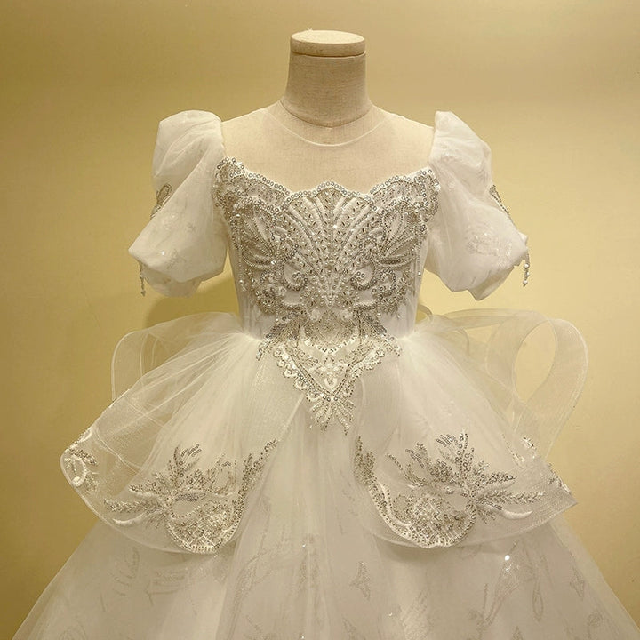 Robes de Soirée A-Line/Princess à Manches Courtes pour Filles avec Appliques en Strass