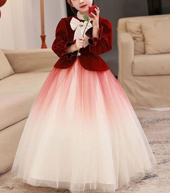 Robe de Demoiselle D'Honneur A-Line/Princess à Col Haut et Manches Longues avec Nœud