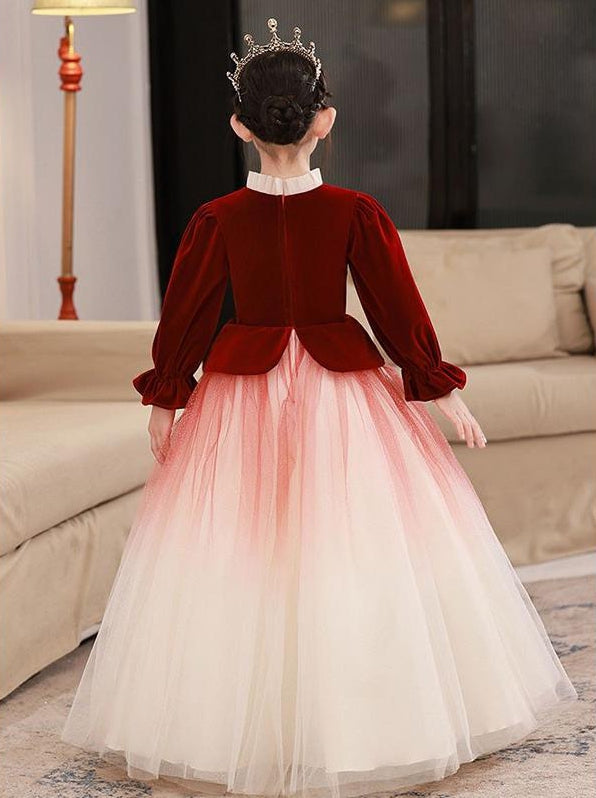 Robe de Demoiselle D'Honneur A-Line/Princess à Col Haut et Manches Longues avec Nœud