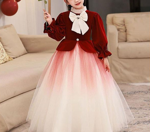 Robe de Demoiselle D'Honneur A-Line/Princess à Col Haut et Manches Longues avec Nœud
