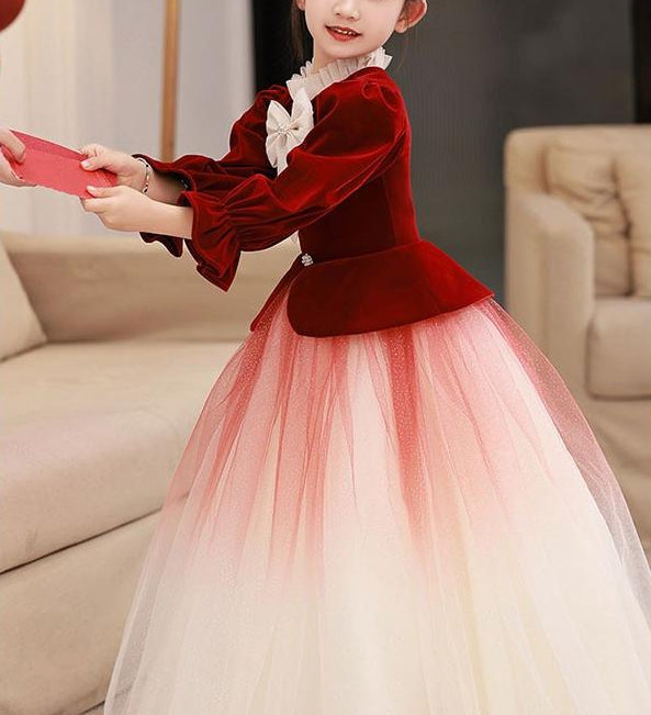 Robe de Demoiselle D'Honneur A-Line/Princess à Col Haut et Manches Longues avec Nœud