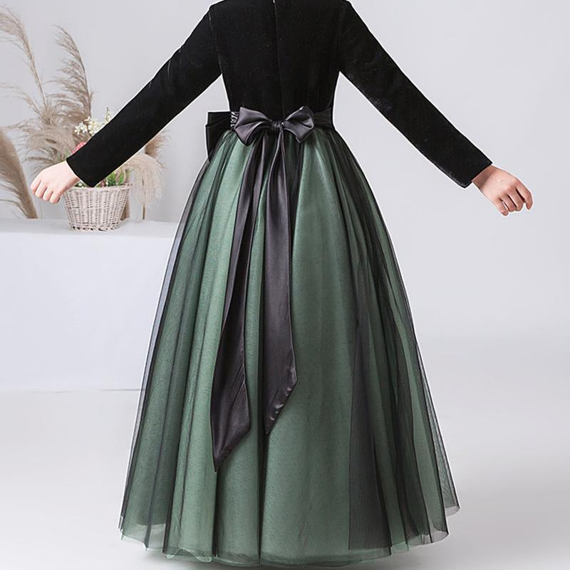 Robe de Soirée A-Line/Princess à Col Rond et Manches Longues pour Fille avec Nœud