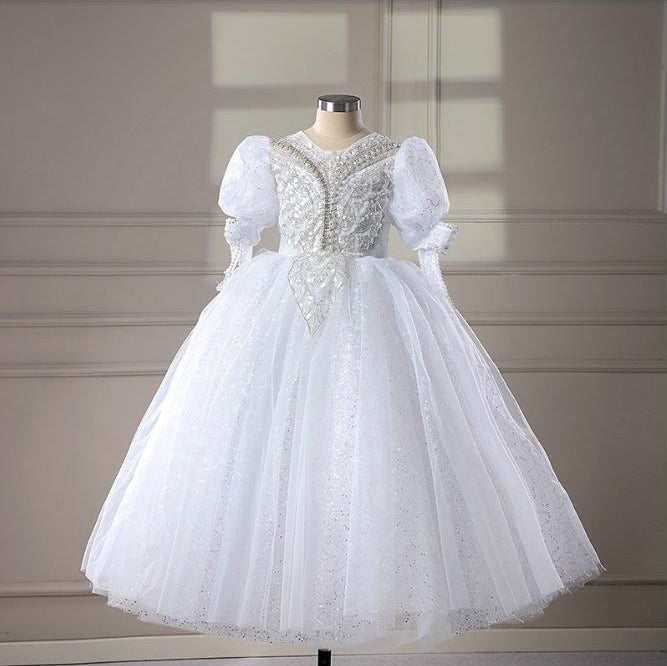 Robe de Bal à Manches Longues et Longueur Au Sol pour Demoiselle D'Honneur avec Appliques en Strass