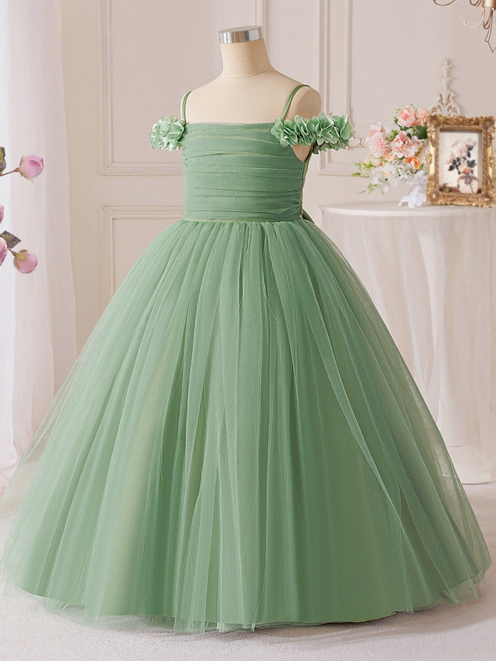 Robe demoiselle d’honneur ligne A tulle manches tombantes, sans manches, longueur cheville, drapé