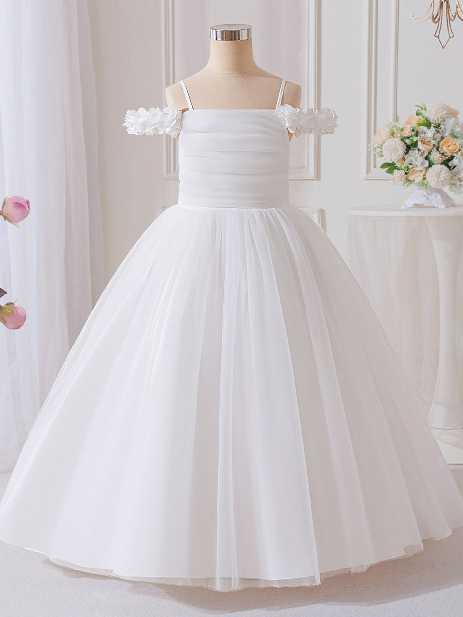 Robe demoiselle d’honneur ligne A tulle manches tombantes, sans manches, longueur cheville, drapé