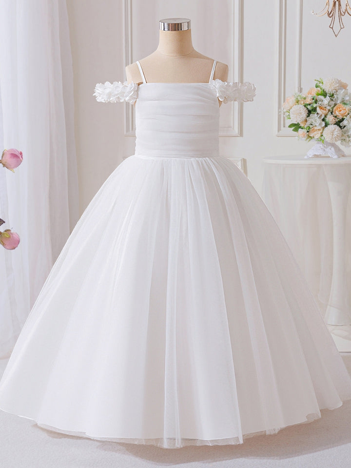Robe demoiselle d’honneur ligne A tulle manches tombantes, sans manches, longueur cheville, drapé