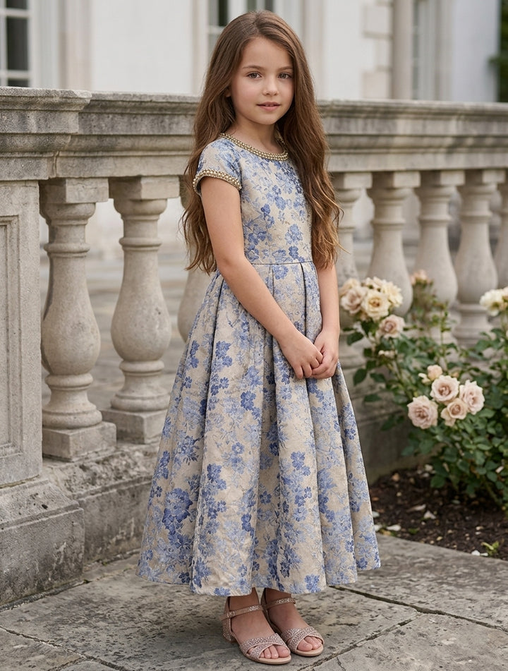 Robe pour Fille de Fleur, Ligne A/Princesse, Col Rond, Longueur de la Cheville, Manches Courtes, Floral