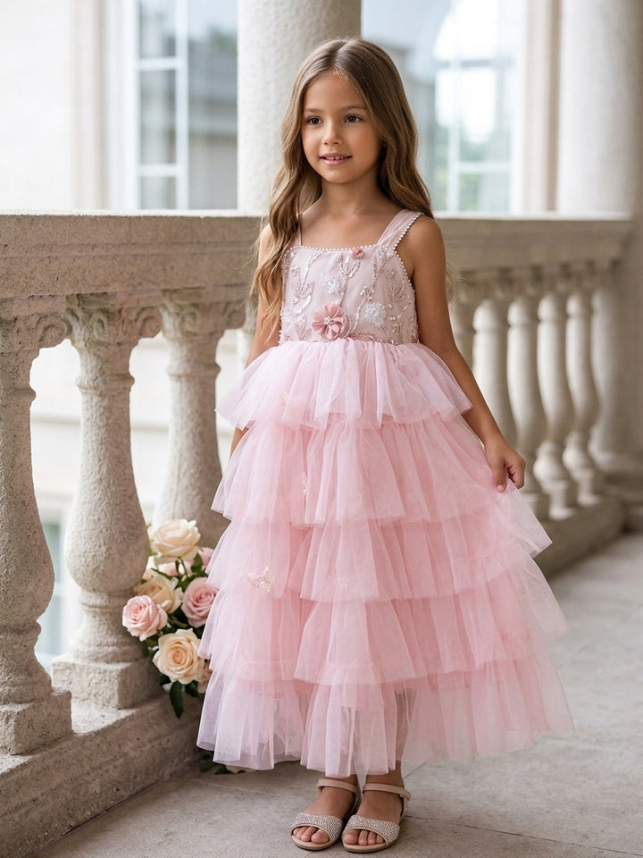 Robe pour Fille de Fleur, Ligne A/Princesse, Bretelles Fines,Tulle, Sans Manches, Longueur de la Cheville