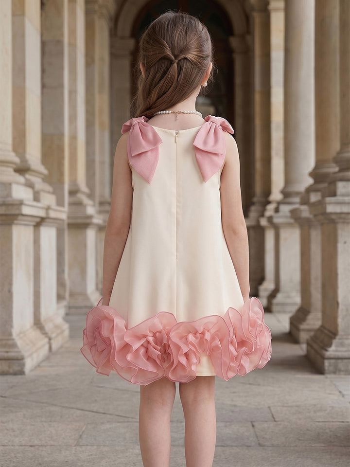 Robe de Bal en Satin Sans Manches à Col Rond Longueur Genou avec Nœud Papillon pour Filles