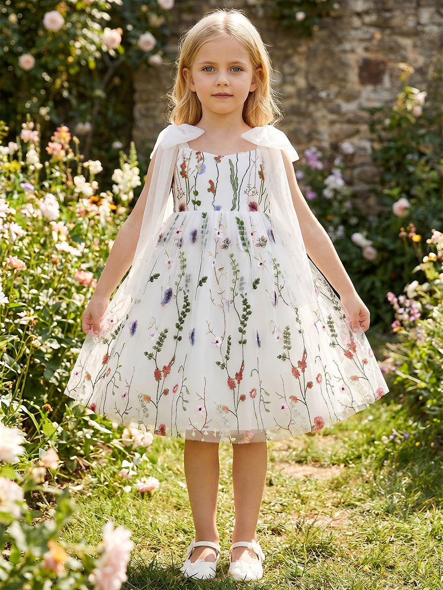 Robe de Bal en Tulle Sans Manches à Col Rond Longueur Genou avec Nœuds Papillon pour FIlles