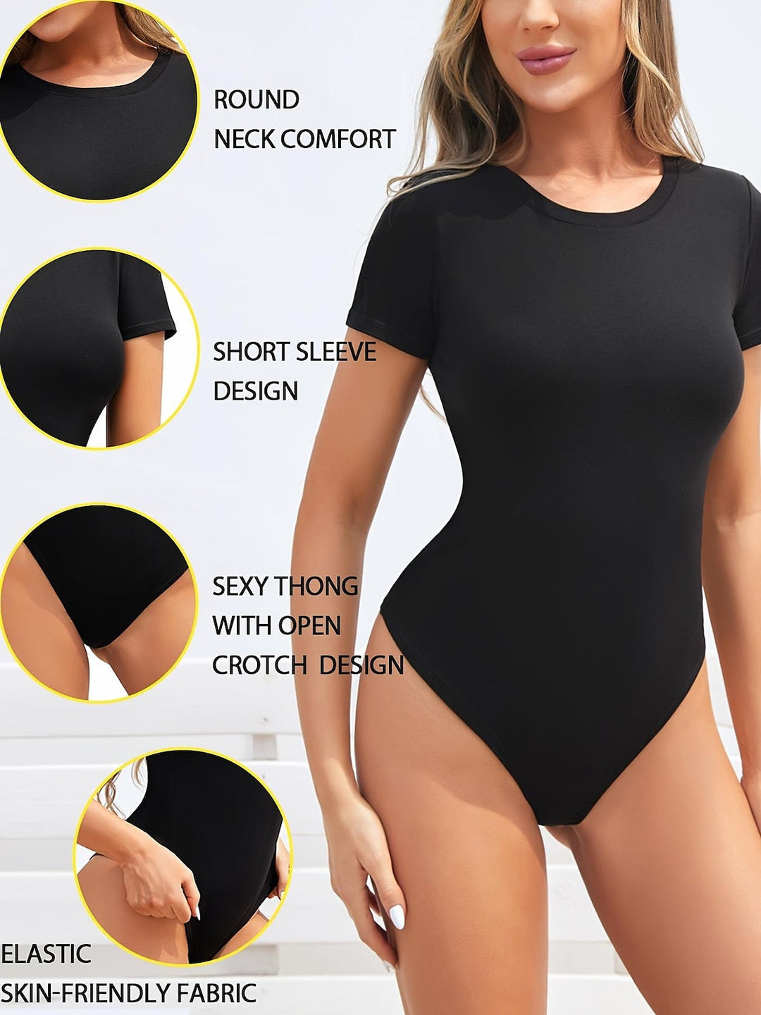 Body Gainant pour Femme, Col Rond, Manches Courtes, Sexy Au Quotidien