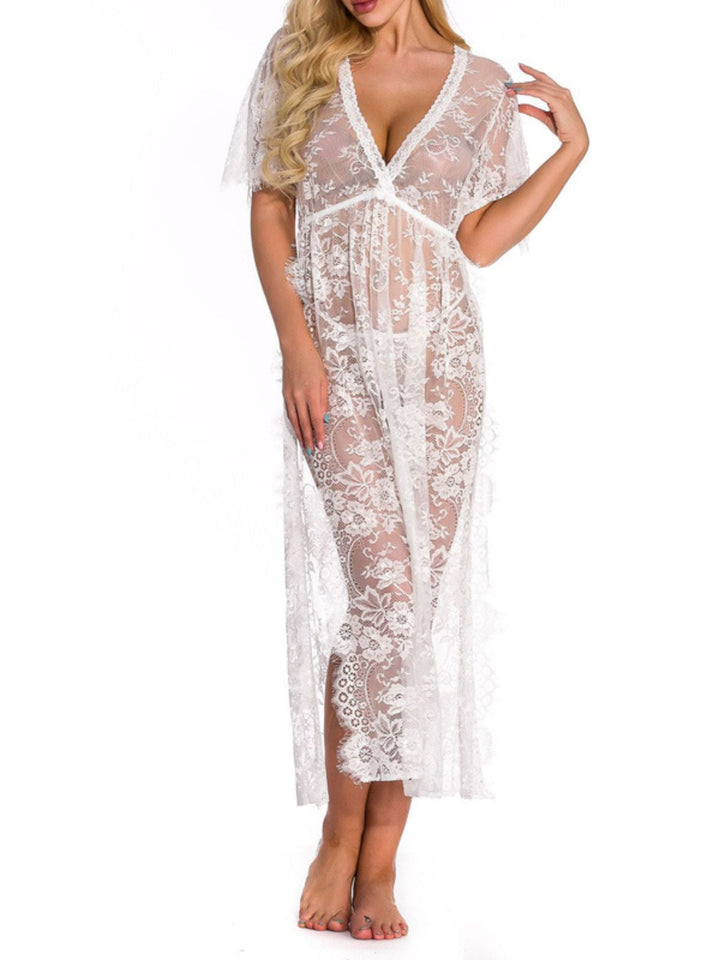 Pyjama Sexy en Polyester à Manches Mi-Longues et Dentelle pour Fête de Mariage