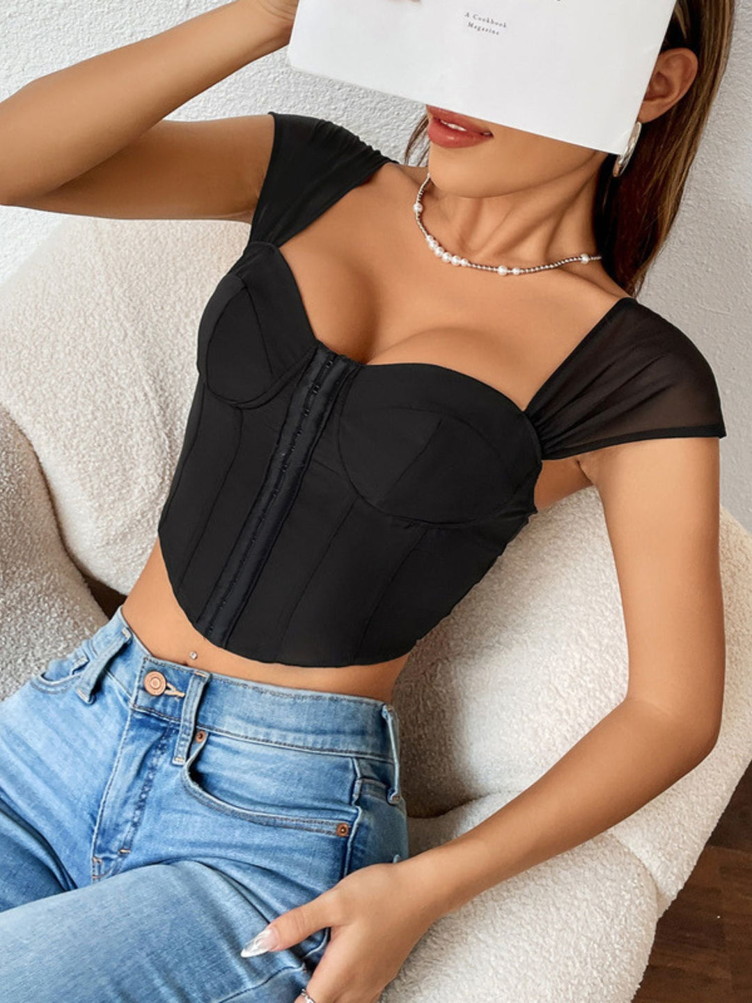 Corset Noir en Dentelle Sexy Dos Nu