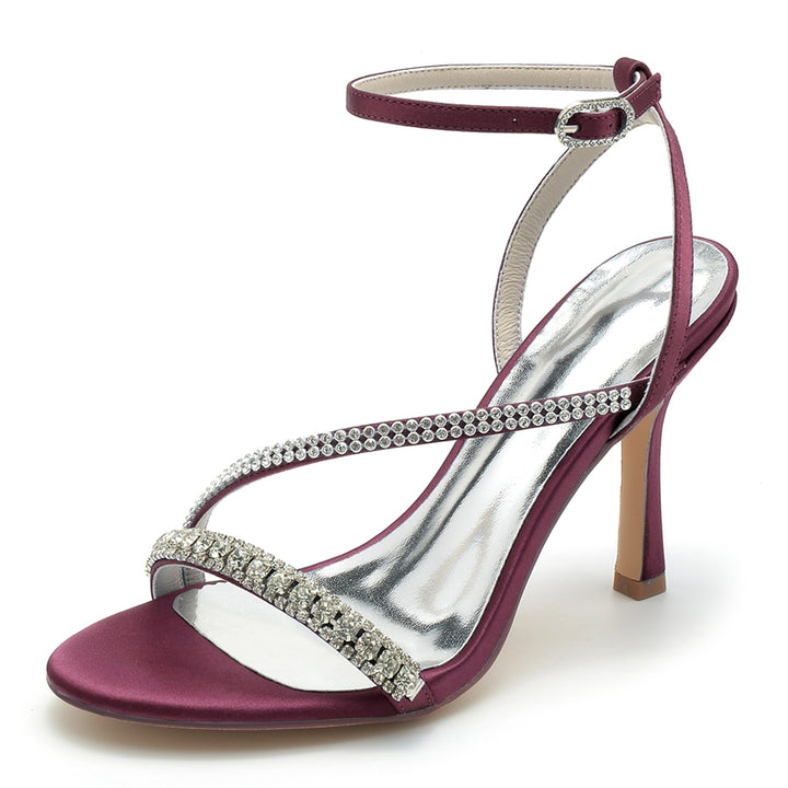 Chaussures de mariage femme bout ouvert talon aiguille, cheville boucle élégante, imitation strass