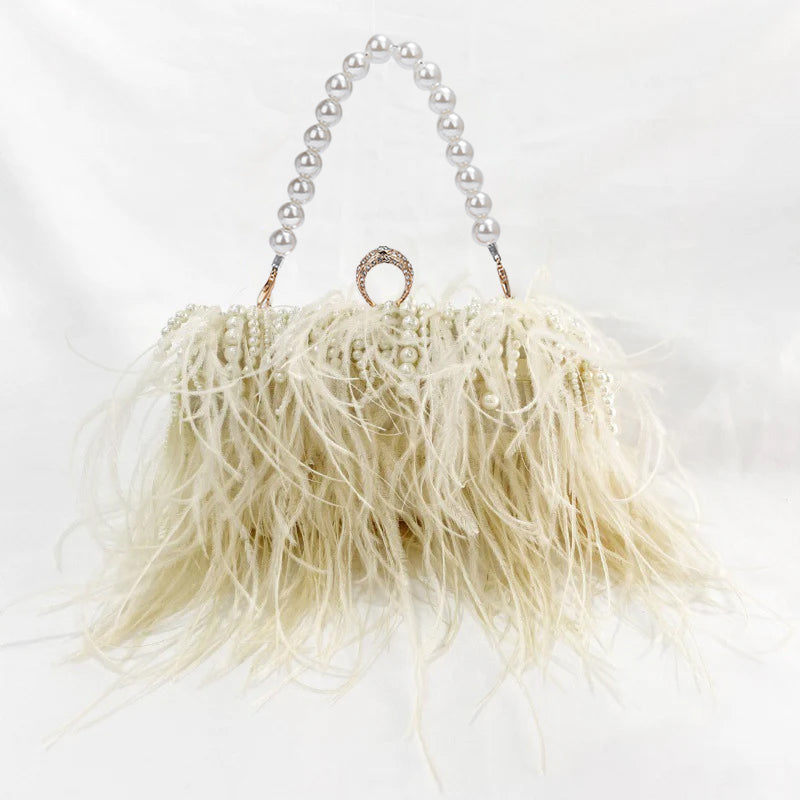 Pochettes à Chaîne Plissée en Plumes D'Autruche
