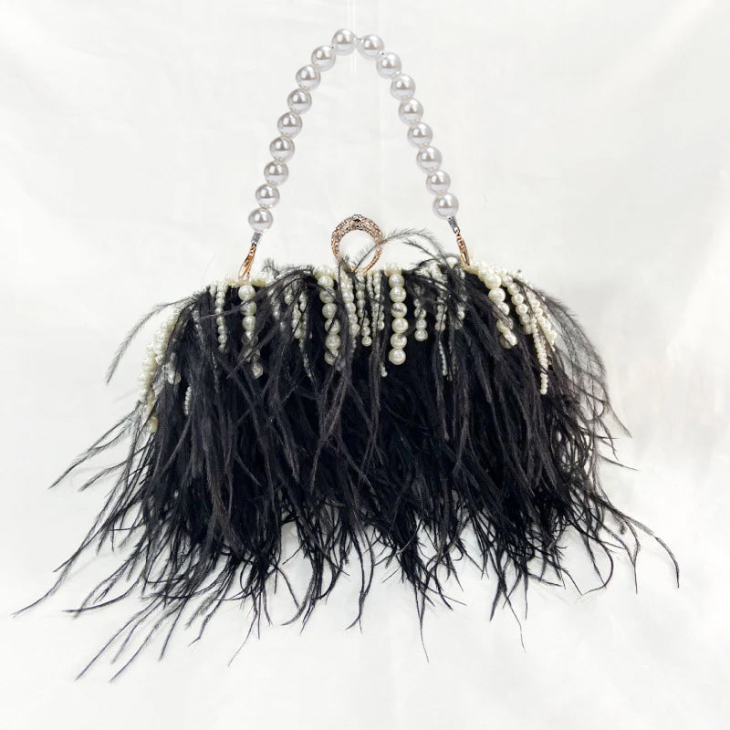Pochettes à Chaîne Plissée en Plumes D'Autruche